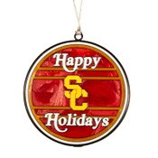 USC Trojans Happy Holidays Stain Glass Ornament